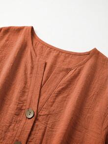 EMERY ROSE Camisas casuales de resort tejidas de talla grande para las estaciones de primavera y otoño - Naranja Coral - Ver 5