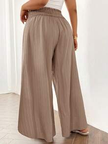 Lounesse Plus Size Solid Color Wrap Slit Pants For Vacation Casual Wear - Khaki - View 2