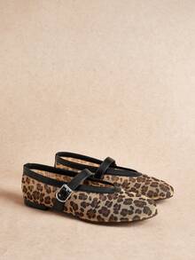 Rosivie Women's Casual Leopard Print Buckle Design Flat Loafers, Versatile For Daily Wear - Brown - View 4