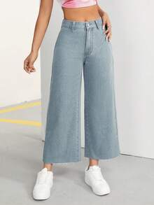 SHEIN PETITE Women's Spring/Summer Cropped Wide-Leg Jeans ,Petite Women - Dusty Blue - View 8