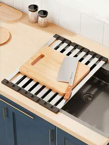 1 PC Foldable Roll Up Collapsible Rust Proof Moisture Control Water Drainage Hooks Kitchen Sink Drain Board Drying Rack Over Sink Dish Drying Mat For Countertop Space Saving Home Kitchen Organizer Multipurpose - multicolor - View 4