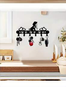 1pc Sturdy Iron Dog Shaped Wall Mounted Key Holder Multi Hook Rack Rustproof Black Cute Pet Pattern Organizer For Keys Coats Hats Towels Entryway Hallway Home Decor Gift Housewarming - Black - View 8