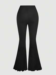 SHEIN MOD 女款時尚性感雞眼喇叭褲街頭風 - 黑色 - 查看 2