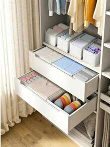 White Foldable Storage Box Fabric Closet Organizer Drawer Divider For Clothes Underwear Bras Socks Lingerie Dark Gray Space Saving Wardrobe Storage Home Decor Dorm Room Essential Household Gift - White - View 2