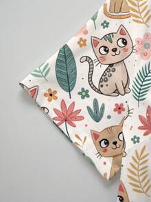 PopScrub Women's Cartoon Cat Pattern Short Sleeve Scrub Top - Multicolor - View 3