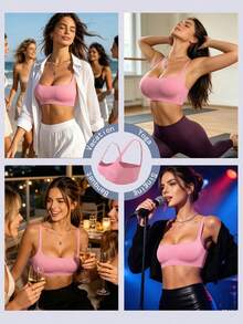 SHEIN Reggiseno sportivo da fitness tinta unita da donna, top da palestra, abbigliamento da palestra da donna, outfit da palestra da donna, abbigliamento da palestra, allenamento da donna - Rosa - Visualizzare 5