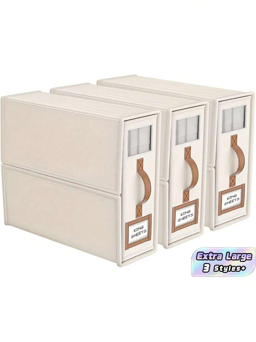 4PCS XL Foldable Fabric Linen Storage Boxes With Handles Large Capacity Neutral Bedding Organizer Space Saving Dustproof Closet Home Organization Gift For Family Christmas Housewarming Must Haves