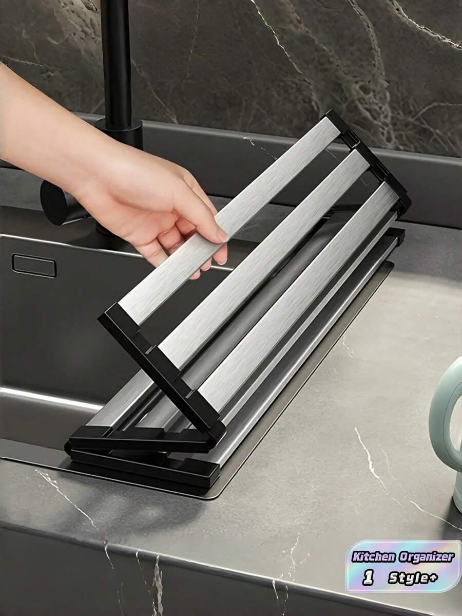 1 PC Foldable Roll Up Collapsible Rust Proof Moisture Control Water Drainage Hooks Kitchen Sink Drain Board Drying Rack Over Sink Dish Drying Mat For Countertop Space Saving Home Kitchen Organizer Multipurpose - multicolor - View 1