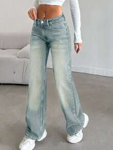 SHEIN Tall LOW RISE STRAIGHT CYT WOMEN BLUE JEANS, Tall Women - Light Wash - View 5