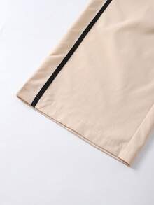 SHEIN Sparklyn Teen Girls Straight Classic Casual Pants, Spring/Autumn, Double-Layer Waistband, Simple And Comfortable Sweatshirt Fabric, Summer, Minimalist, Solid - Apricot - View 5