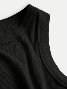 SHEIN BASICS Solid Slim Tank Top Summer Tops - Black - View 12
