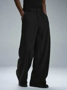 STYNVO Pantalones largos de pierna ancha y corte holgado con diseño plisado de unicolor para hombre - Negro - Ver 6