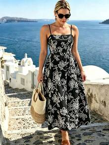 Rometta Große Größen elegantes Vintage Lässig Kleid mit Cut Out Stoff und Spaghettiträgern für den Sommer, geeignet für den täglichen Gebrauch, Dates, Treffen, Urlaub und andere Anlässe - Schwarz - Übersicht 7