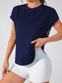 SHEIN Velisys 女款拼接幾何網格日常健身運動T恤 - 彩色 - 查看 6