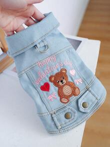 PETSIN 1 Piece Of Pet Clothing, Embroidered With Cute And Loving Hearts. Little Panda Dogs Wear Blue Jackets - Blue - View 5