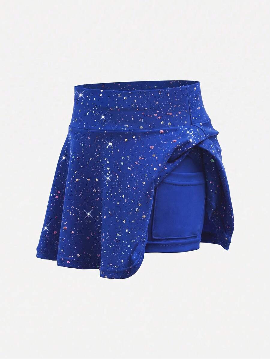 SHEIN 少女运动服 柔软有弹性 星星印花紫红色半身裙 适合瑜伽、舞蹈和室内活动