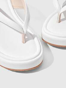 HighSole 春夏新款白色厚底坡跟夾腳拖鞋女鞋，防滑增高休閒舒適涼鞋，百搭款戶外海灘度假首選，居家必備夾腳拖 - 白色 - 查看 4