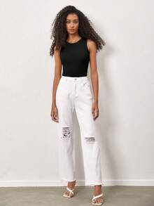 SHEIN BASICS Solid Slim Tank Top Summer Tops - Black - View 4