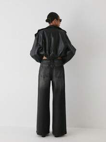 YARNWELL Women's Straight Leg Loose Casual Versatile Denim Jeans With Pockets - Black - View 7