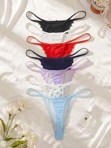 SHEIN 女款蕾絲拼接丁字褲 7 件組 - 彩色 - 查看 2