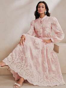 Anewsta Spring/Summer New Elegant Fashion Casual Vacation Date Outing Holiday Party Embroidered Floral Women 2-Piece Set - Baby Pink - View 1