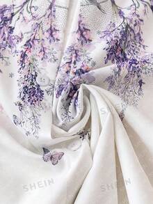 EMERY ROSE Plus Size Floral Print Casual Vacation Shirt Fall - Purple - View 4