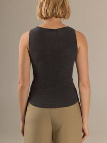 KÆRIA Hus Ruched Asym Tank Top - Textured Stretch - Grey Marle - Comfortable, Modern, Soft Touch, Effortless - Black - View 3