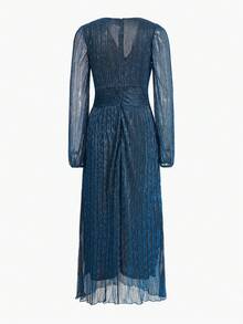ZEYLAH V-Neck Ruched Waist Maxi Dress, Autumn/Winter - Teal Blue - View 2