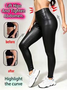 Easithlete Easithlete Legging Olahraga Wanita Warna Polos, Pas Badan, dan Pengontrol Perut - Hitam - View 1