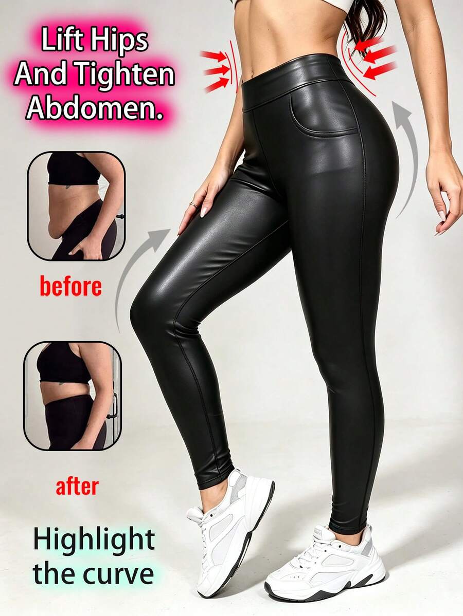 Easithlete Easithlete Legging Olahraga Wanita Warna Polos, Pas Badan, dan Pengontrol Perut - Hitam - View 1