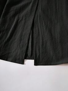 Rusticease 大尺碼女款純色鈕扣設計休閒通勤裙 - 黑色 - 查看 8