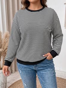 Vionelle Plus Size Women French Casual Elegant Crew Neck Long Sleeve Sweatshirt Fall - Black - View 5