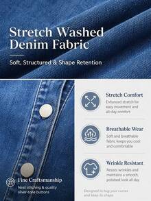 SHEIN Tall Gaun Denim Kasual Wanita dengan Kancing Depan, Pas Badan, untuk Wanita Tinggi - Biru - View 7