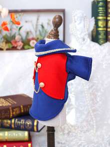 PETSIN 1pc Royal Prince Pet Dress, Cat And Dog Universal Dress, Suitable For Wedding Companion Dress, Christmas Party Retro Noble Style Pet Photo - sapphire blue red - View 8
