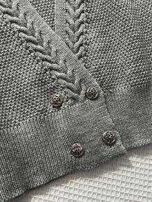 Elamini 扭繩刺繡復古雙排扣V領針織背心 - 灰色 - 查看 4