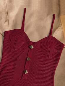 SHEIN Women's Solid Color Metal Decor Fashion Camisole Knit Top - Burgundy - View 3