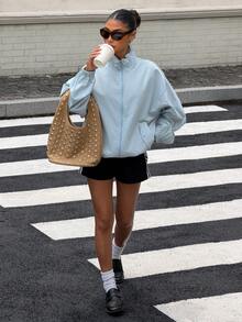 Muchica Spring/Autumn Casual Versatile Blue Jacket - Blue - View 7