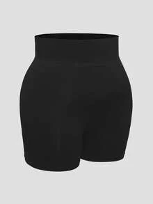 SHAPORA 2 Paket Set Pakaian Dalam Pembentuk Tubuh Tanpa Jahitan Ukuran Plus, Korset Atasan Pengontrol Perut & Pinggang Tanpa Selangkangan Warna Hitam untuk Musim Panas dengan Potongan Pendek di Tengah Paha & Lengan - Hitam - View 11