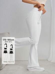 SHEIN Tall Women's Flared Daily Casual Jeans With Pockets,White Leggings, Flared Pants, Christmas, Valentine's Day, New Year, New White Jeans, Tall Women - White - View 1