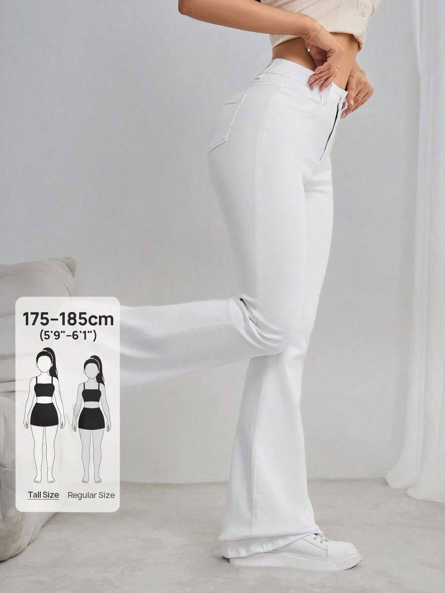 SHEIN Tall Women's Flared Daily Casual Jeans With Pockets,White Leggings, Flared Pants, Christmas, Valentine's Day, New Year, New White Jeans, Tall Women - White - View 1