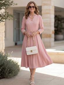 Miaspire Elegant Casual Granny Dresses For Women, New Year Dress, Wedding Formal Office Cocktail Guest, Going Out, Birthday, Ruffle Dress, Light Pink Autumn - Dusty Pink - View 6