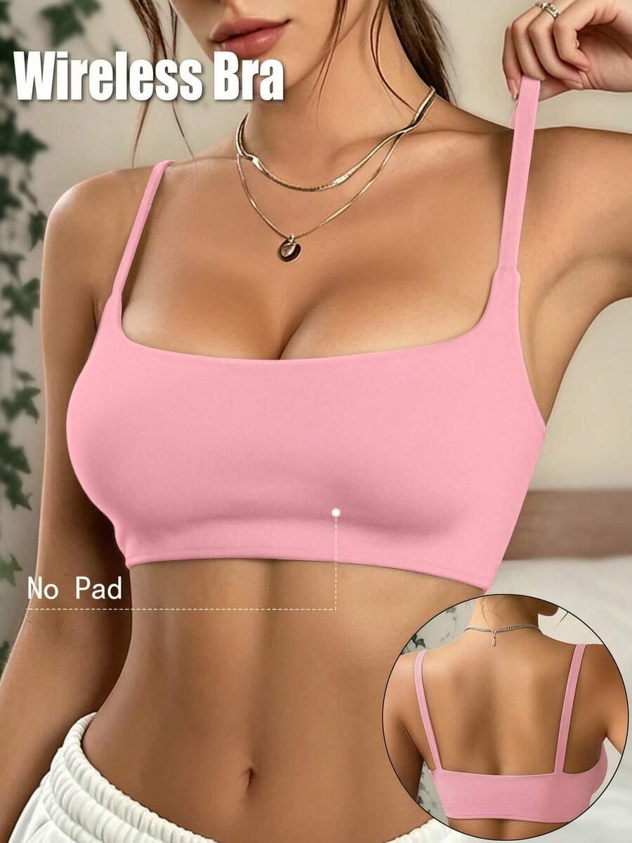 SHEIN Reggiseno sportivo da fitness tinta unita da donna, top da palestra, abbigliamento da palestra da donna, outfit da palestra da donna, abbigliamento da palestra, allenamento da donna - Rosa - Visualizzare 1
