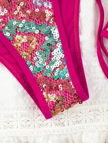 Swim SXY 女款度假海灘派對亮片泳衣上衣 紅色 夏季 性感 - 粉色 - 查看 6