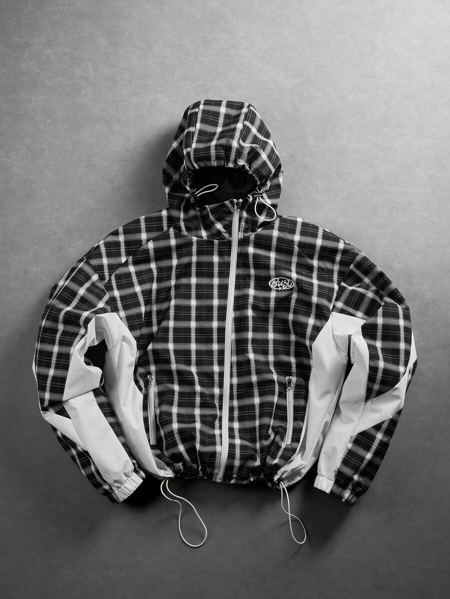 CRAVYNX Men's Casual Plaid Hooded Jacket, Fashion Jacket, Men's Casual Lightweight Jacket - Black - View 1