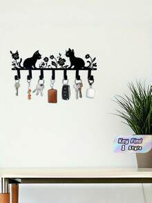 1 buah Gantungan Kunci Motif Kucing Lucu, Gantungan Dinding, Logam, Cat Mengkilap, Rak Kunci Dekoratif, Anti Karat, Kokoh, Hemat Ruang, Organizer untuk Ruang Tamu, Kamar Mandi, Ruang Ganti, Lorong, Hadiah untuk Pecinta Hewan Peliharaan, Teman, Keluarga - Hitam - View 1