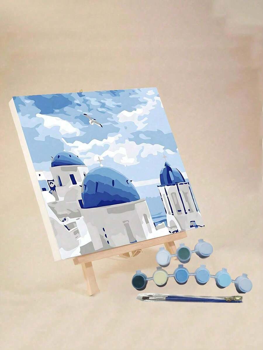 1 件套数字油画套装,适合成人初学者,地中海风景,20 宽 x 20 长或 30 宽 x 30 长帆布画,绘画油画,带 2 支画笔,丙烯颜料花卉和风景,DIY 绘画,家居墙壁装饰圣诞节,可作为节日礼物 - 彩色 - 查看 1