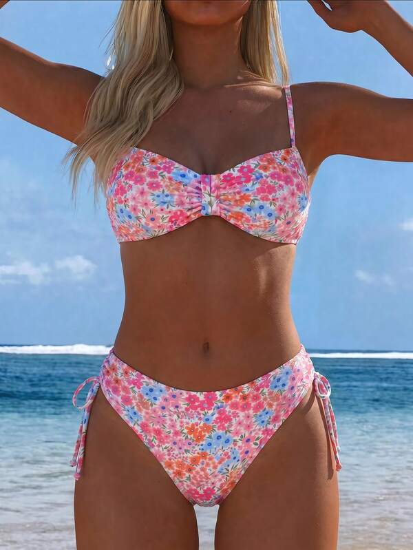 Breezaya Women's Fashion Floral Print Two-Piece Bikini Beach Set For Spring/Summer Vacation