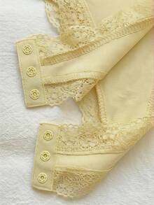 Comfortcana Women's Solid Color Lace Patchwork Elegant Sleeveless Bodysuit For Summer - Mustard Yellow - View 6