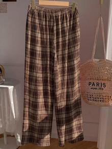 Comfortcana Women's Plaid Casual Versatile Everyday Travel Pants - Coffee Brown - View 2