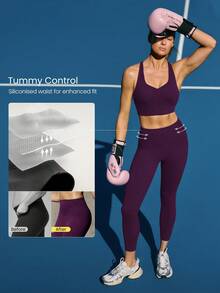 GLOWMODE 24" FeatherFit™-Sculpt Sweat-O-Clock 緊身防捲腹部收腹無前縫側口袋運動褲，適合低強度訓練、跑步、健身房運動 - Bold Plum - 查看 5